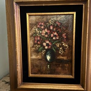 Framed Floral Oil Painting with Gold Frame Artist unknown but signed